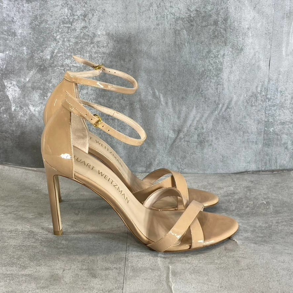Stuart Weitzman Women's Nude Cross-Strap Round-Toe Ankle-Strap Sandals SZ 11